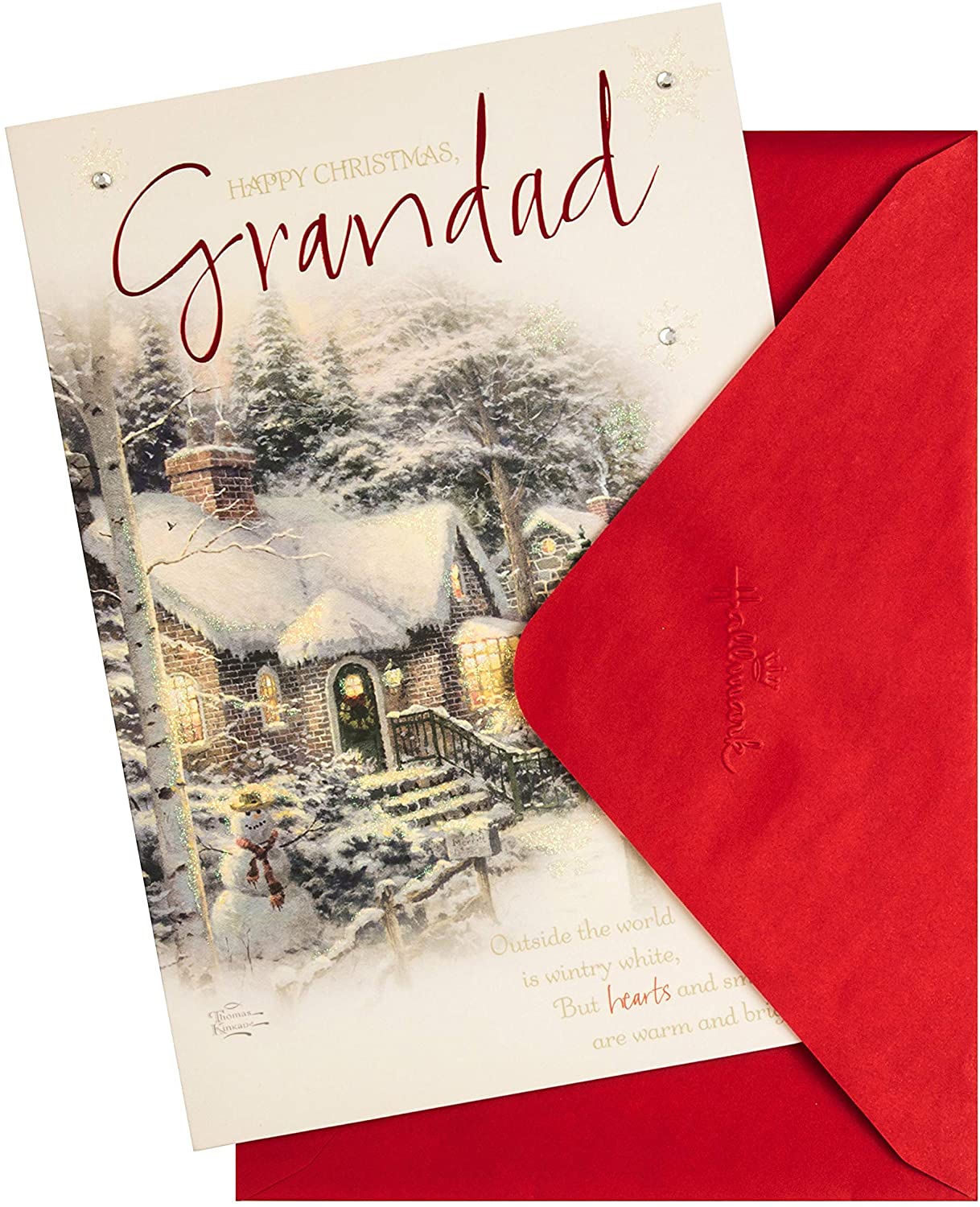 Christmas Card for Grandad from Hallmark - Thomas Kinkade Design, white or cream, 22.8cm x 15.9cm - Image 2