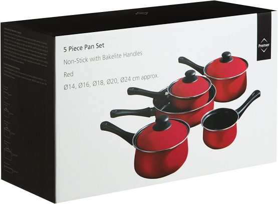 Premier Housewares Steel Pan Set Pots And Pans Sets Non Stick Kitchen Set Cooking Pans Steel Cookware Set Cookware Red 5 Piece - Image 2