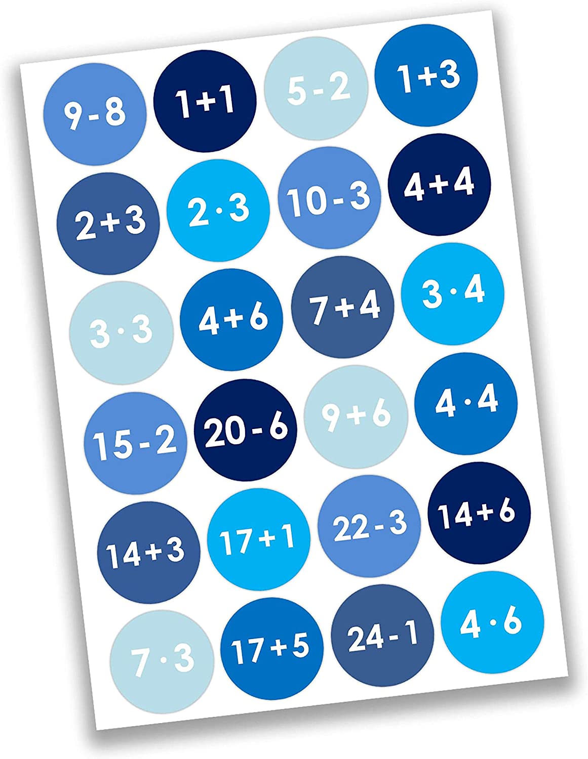 Papierdrachen 24 Advent calendar number stickers mathematical blue No