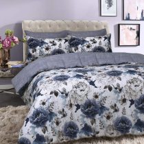 Sleepdown Inky Floral Blue Easy Care Soft Cosy Reversible Duvet Cover Quilt Bedding Set with Pillowcase - King (220cm x 230cm)