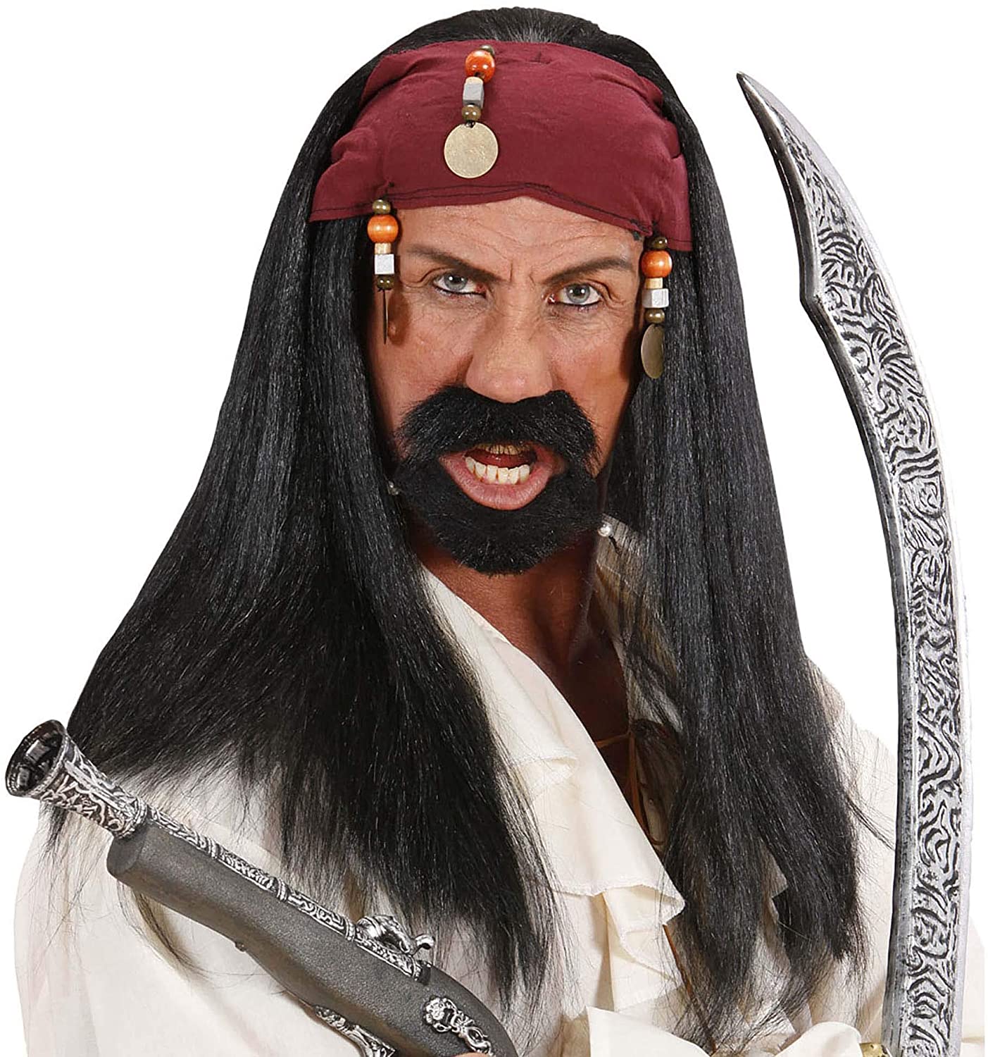 Pirate of the Caribbean With Bandana & B Wig for Hair Accessory Fancy Dress, Multicoloured, One Size Adulto