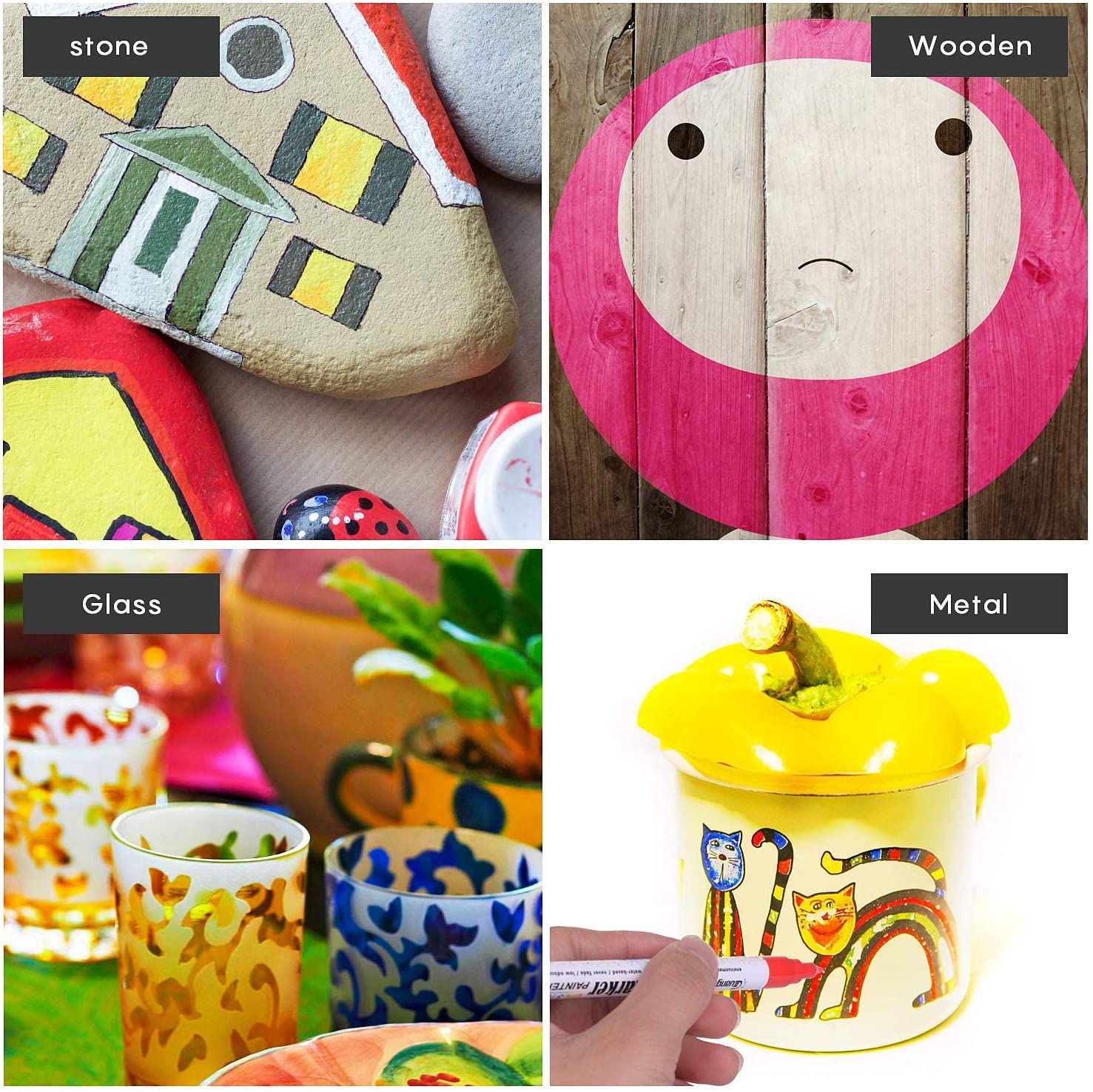 EKKONG Acrylic Paint Pens, Set of 18 Colors Paint Marker Pens for Rock