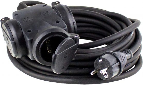 AS – Schwabe Triple Solid Rubber Cable Power Strip, Black, Commercial, Construction site, 60454