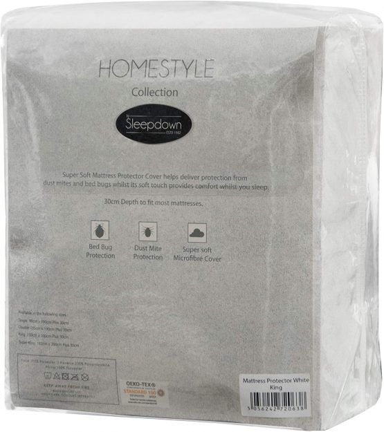 Sleepdown Quilted Fitted Mattress Protector Pad Cover Bedding White Soft Cosy With Extra Deep Pocket 30 cm Bed Bug Dust Mite Proof - Double 135 x 190 cm - Image 3