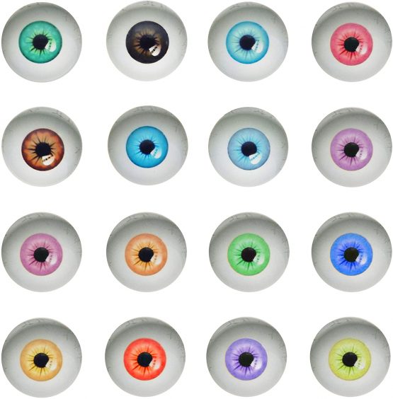 Julie Wang Pack of (x20) Round Mixed Glass Eyes Light Color Pupils Flat Back Time Gem Cabochons Art Craft for Dolls Making Scrapbooking Embellishments Decors 30mm