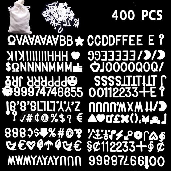 400 Characters White Letter Set for Changeable Felt Letter Boards, 3/4 Inch Letters with Gift Cloth Bag Including Numbers, Symbols,Letters