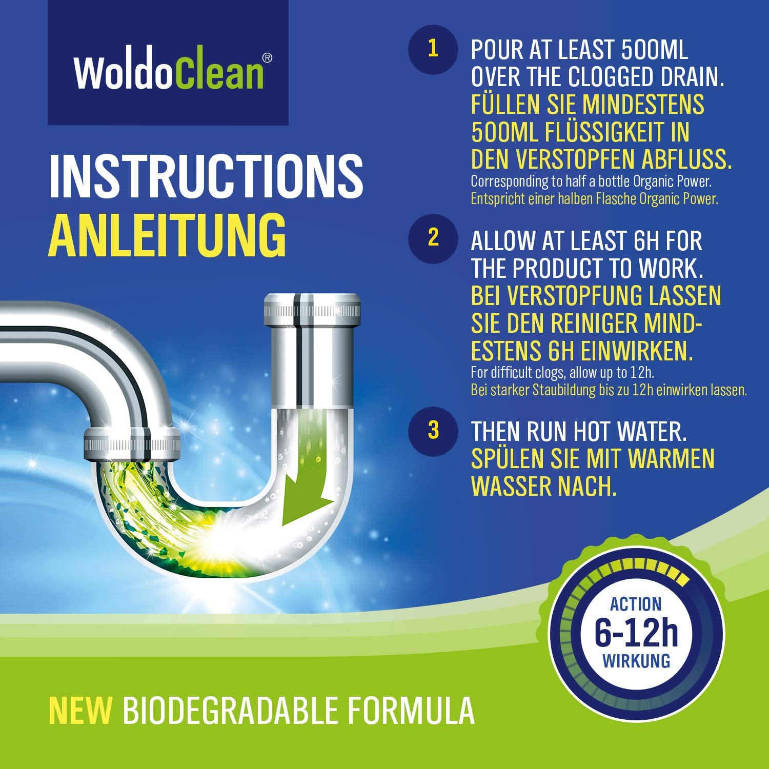 Biological Drain Unblocker for Bath and Kitchen 1.000ml for Bathroom