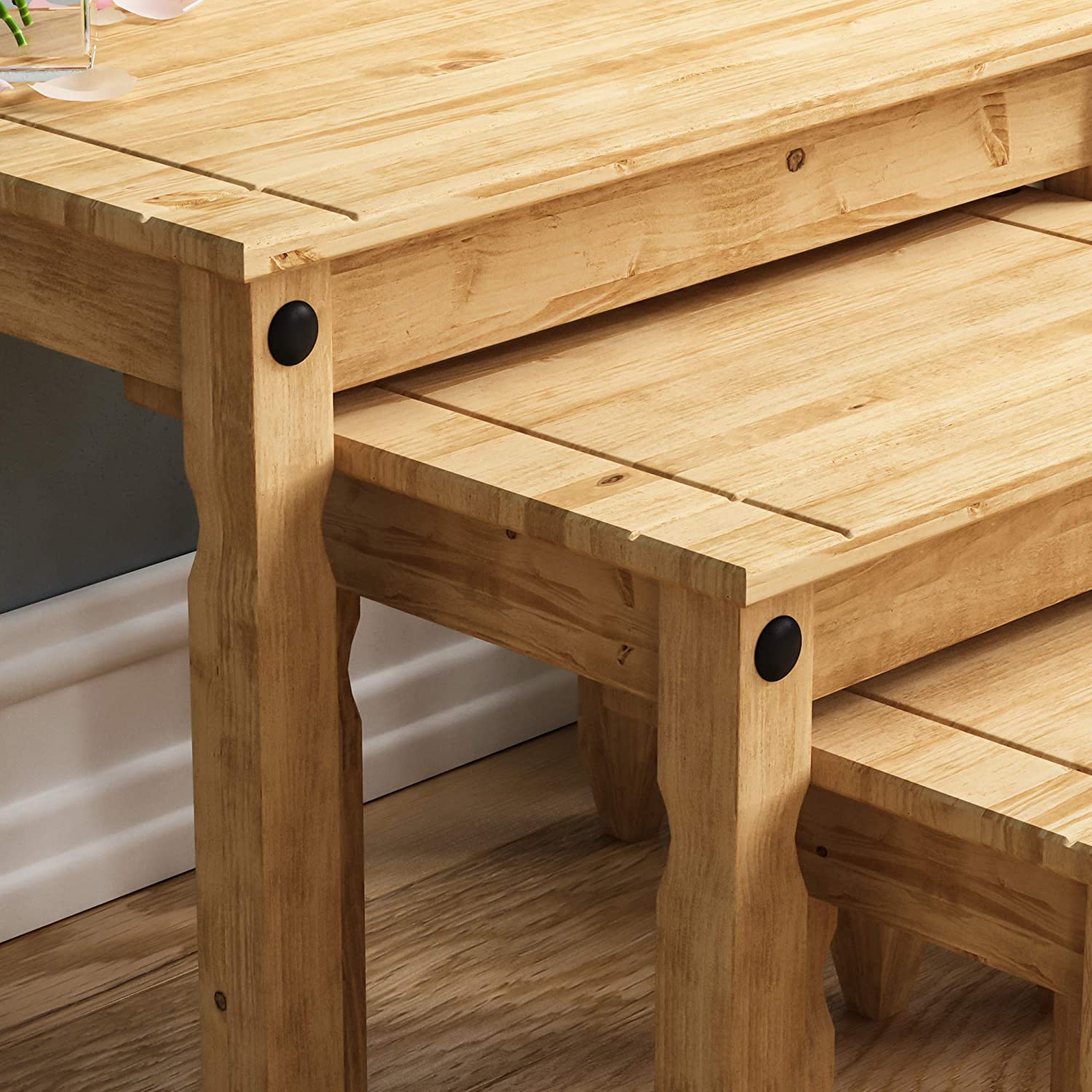 Vida Designs Nest Of Tables, End Table, Rectangular, Waxed Solid Pine Wood, Traditional, Rustic, 28.5 x 60 x 50 - Image 4