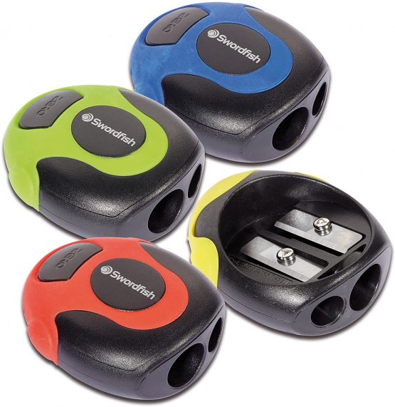 Swordfish ‘Twin Soft Grip’ Double-Hole Pencil Sharpener [Pack of 30] Assorted Colours [40288]