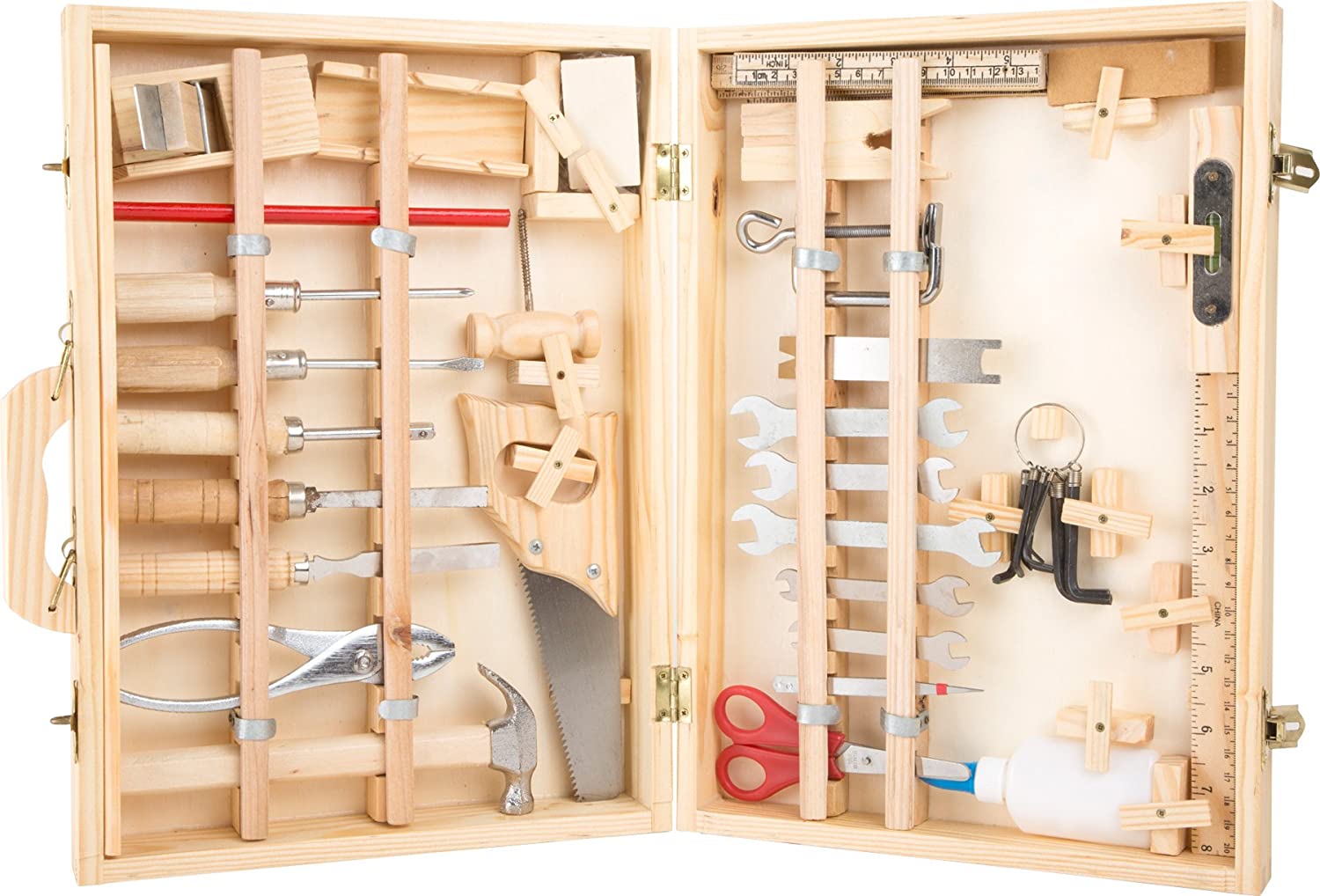 small foot 2241 childrens play Tool case "Deluxe" made of wood, with accessories, like hammer, saw, plane etc., 48 pcs