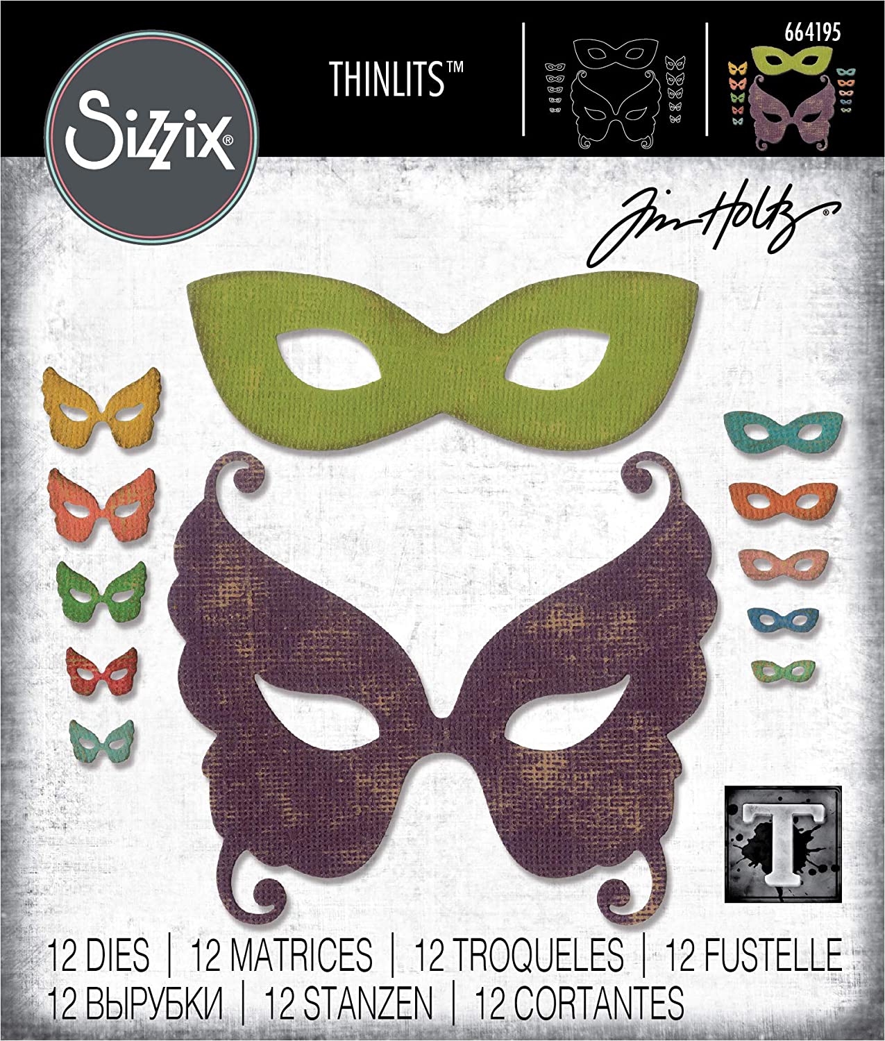 Sizzix Thinlits Die Set 664195, Masquerade Mask by Tim Holtz, 12 Pack, One Size, Paper, Multi-Colour Colour - Image 3