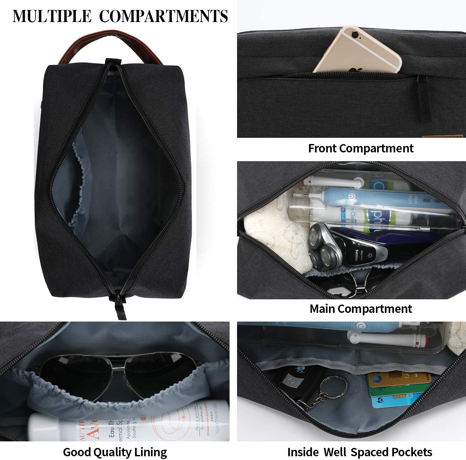 KK Water - Resistant Hanging Toiletry Travel Bag - Spacious Black Gym, Shaving, Make Up Bag for Men & Women - Image 3