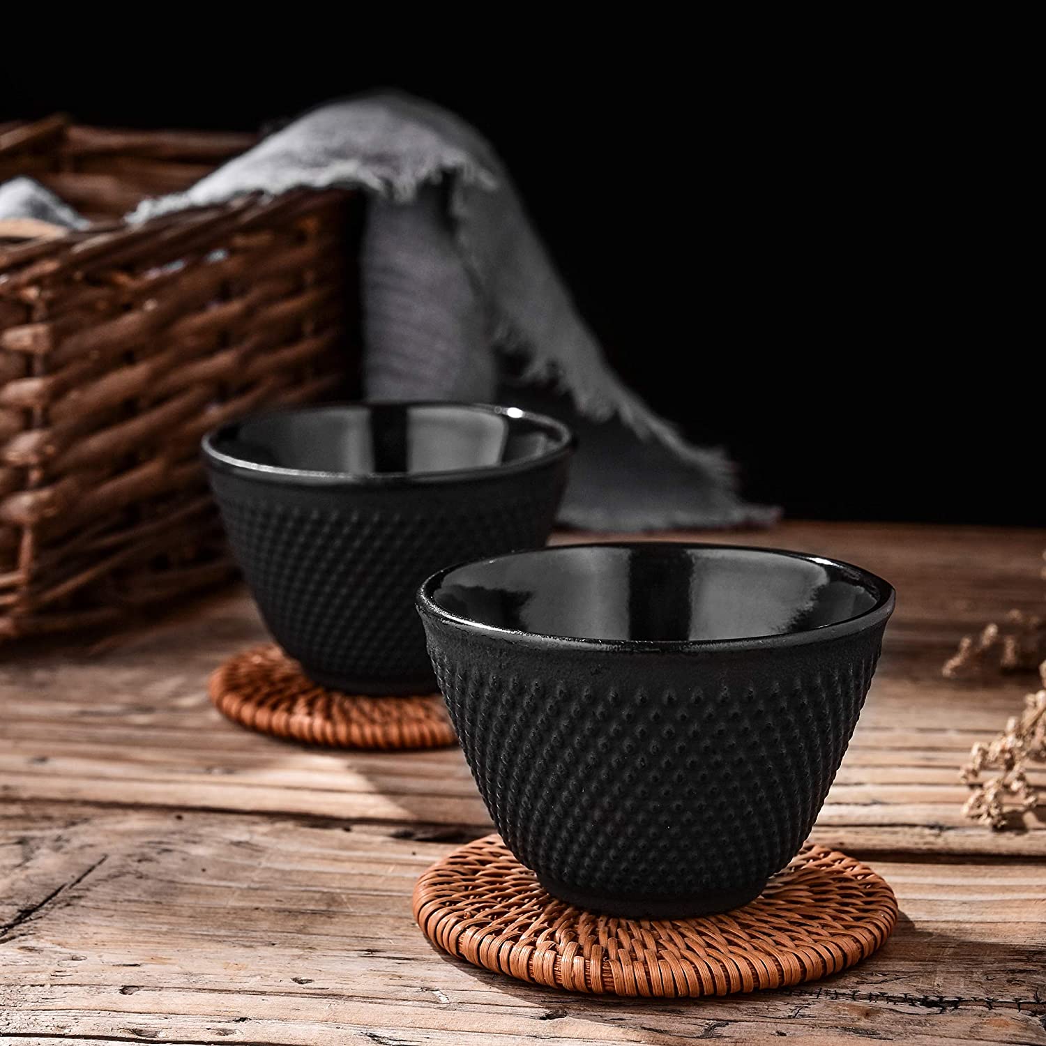 Velaze Iron Tea Cups, Japanese Style Enameled Cast Iron Teacup Set of 2