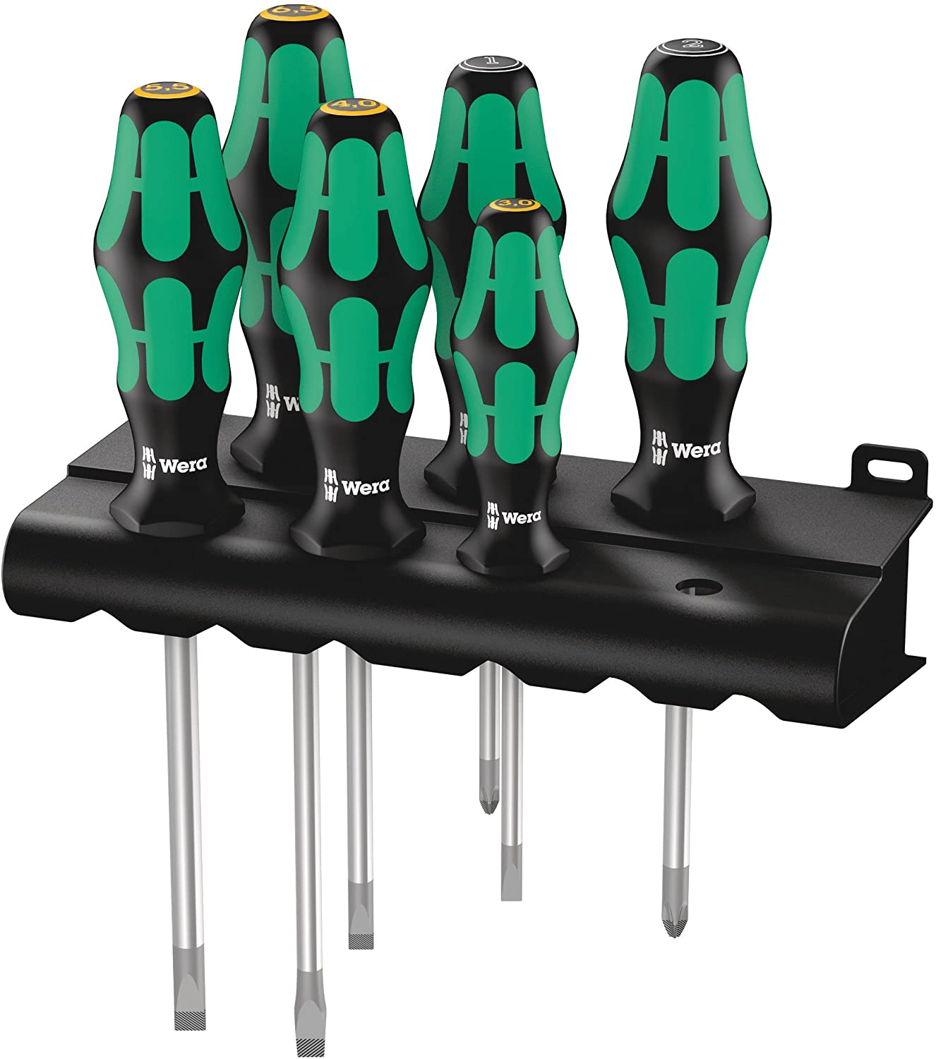 Wera 334/355/6 Kraftform Plus Lasertip screwdriver Set including rack, PZ/SL, 6pc, 05105656001, Multi-colour