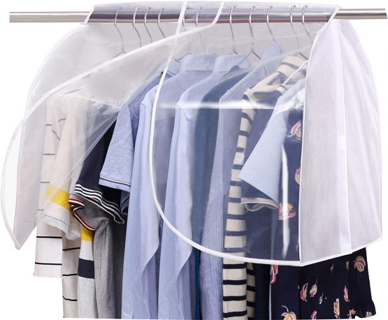 MISSLO Garment Rack with Cover for Clothes Hanging Wardrobe Storage with Clear PVC Windows Hanging Rail Cover Dustproof Coats Suits Jackets Shoulder Protectors, 2 Pack, White - Image 4
