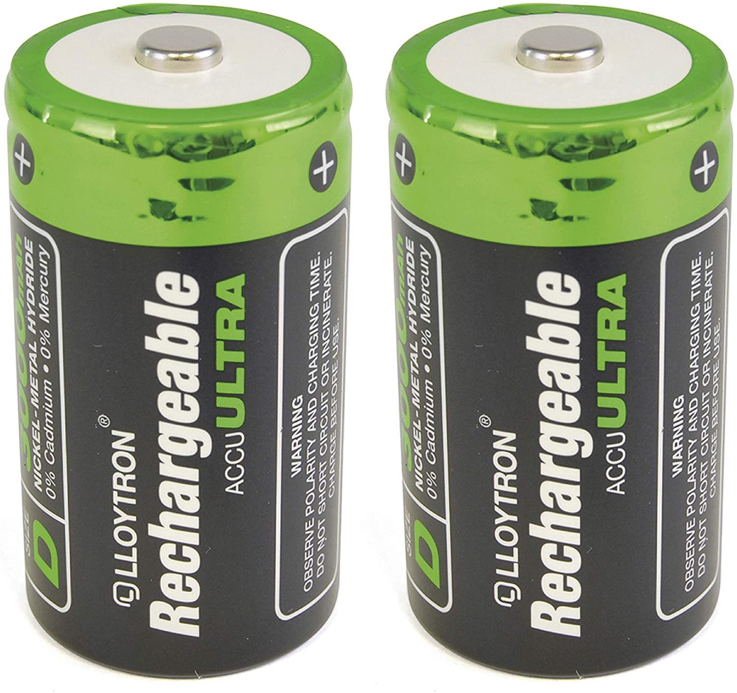 LLOYTRON NiMH Rechargeable AccuUltra Batteries / D Size / 3000mAh / 2 Pack - B017, D Size 3000mAh (2 Pack)