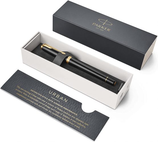 Parker Urban Fountain Pen | Muted Black with Gold Trim | Medium Nib with Blue Ink | Gift Box - Image 2