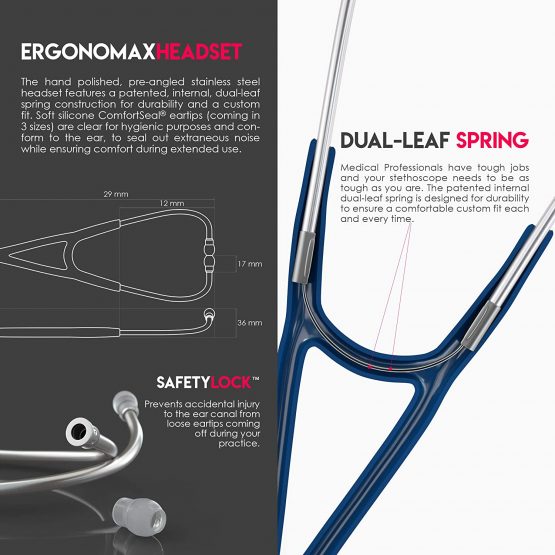 MDF ProCardial Cardiology Stethoscope, Adult, Dual Head, Free-Parts-for-Life, MDF797 (Navy Blue/Silver, Stainless Steel) - Image 4