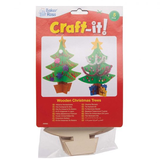 Baker Ross AW983 Wooden 3D Christmas Trees Kit, Festive Arts and Crafts (Pack of 5), Assorted - Image 4