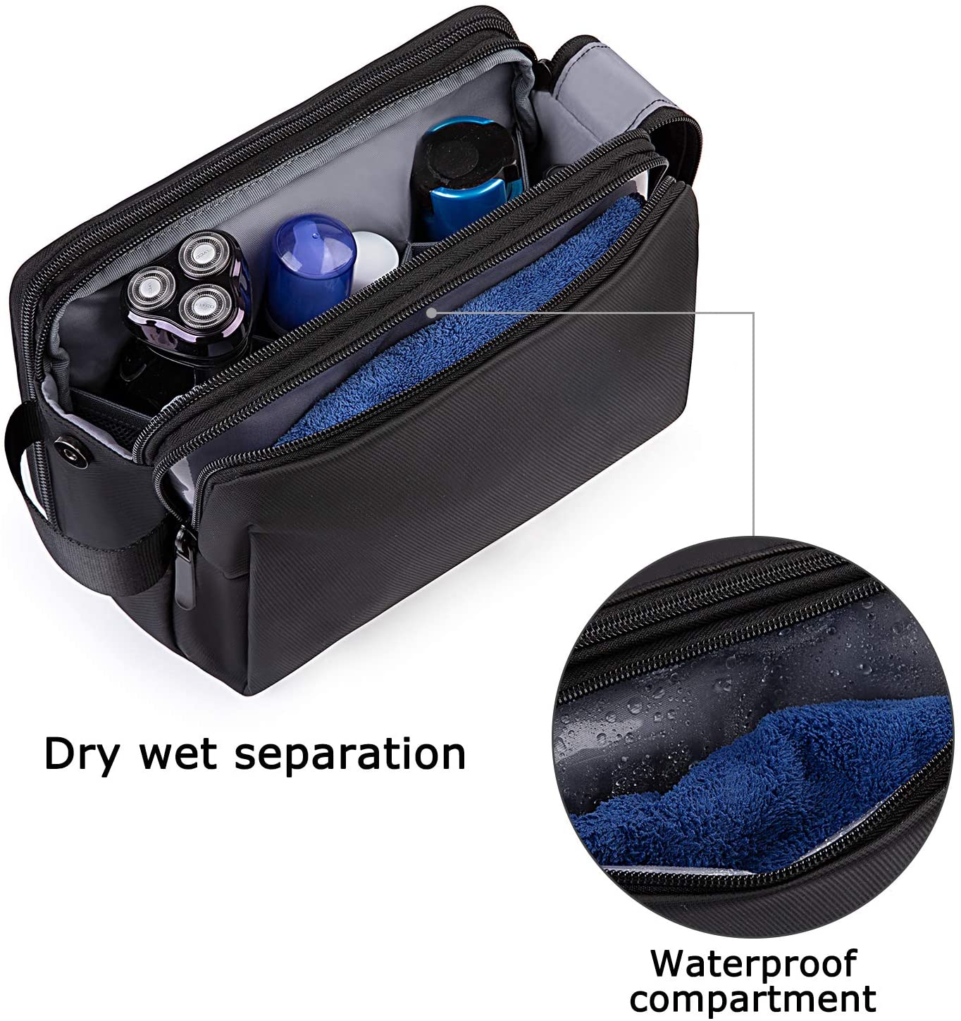 BAGSMART Mens Wash Bag Travel Toiletry Bag Makeup Shower Shaving Organiser for Bathroom Camping Gym - Image 3