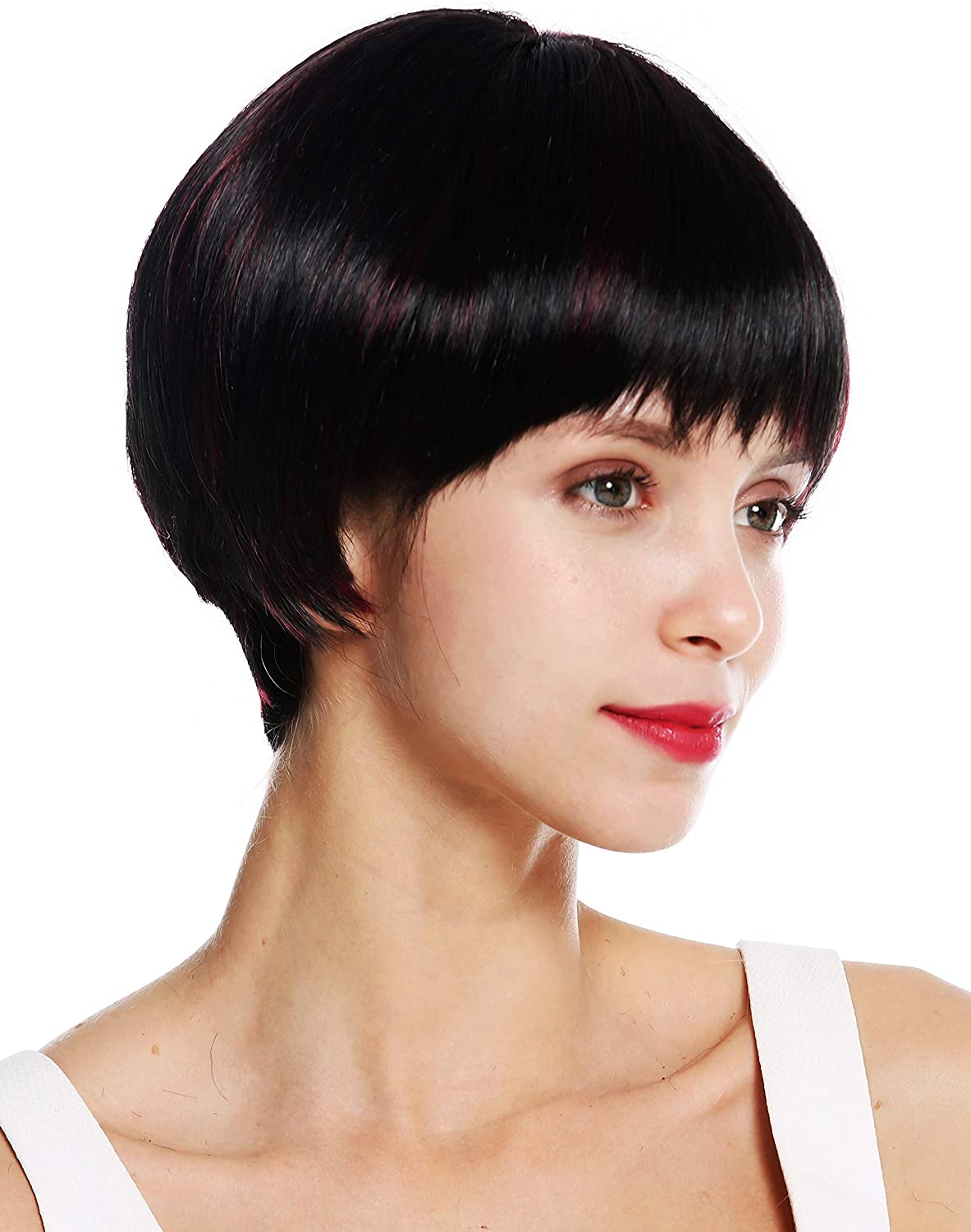 WIG ME UP, VK-53-F1B/BG quality women's wig short sleek pageboy cut black red signal red highlights - Image 2
