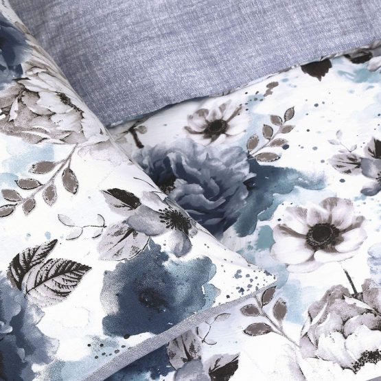Sleepdown Inky Floral Blue Easy Care Soft Cosy Reversible Duvet Cover Quilt Bedding Set with Pillowcase - King (220cm x 230cm) - Image 2