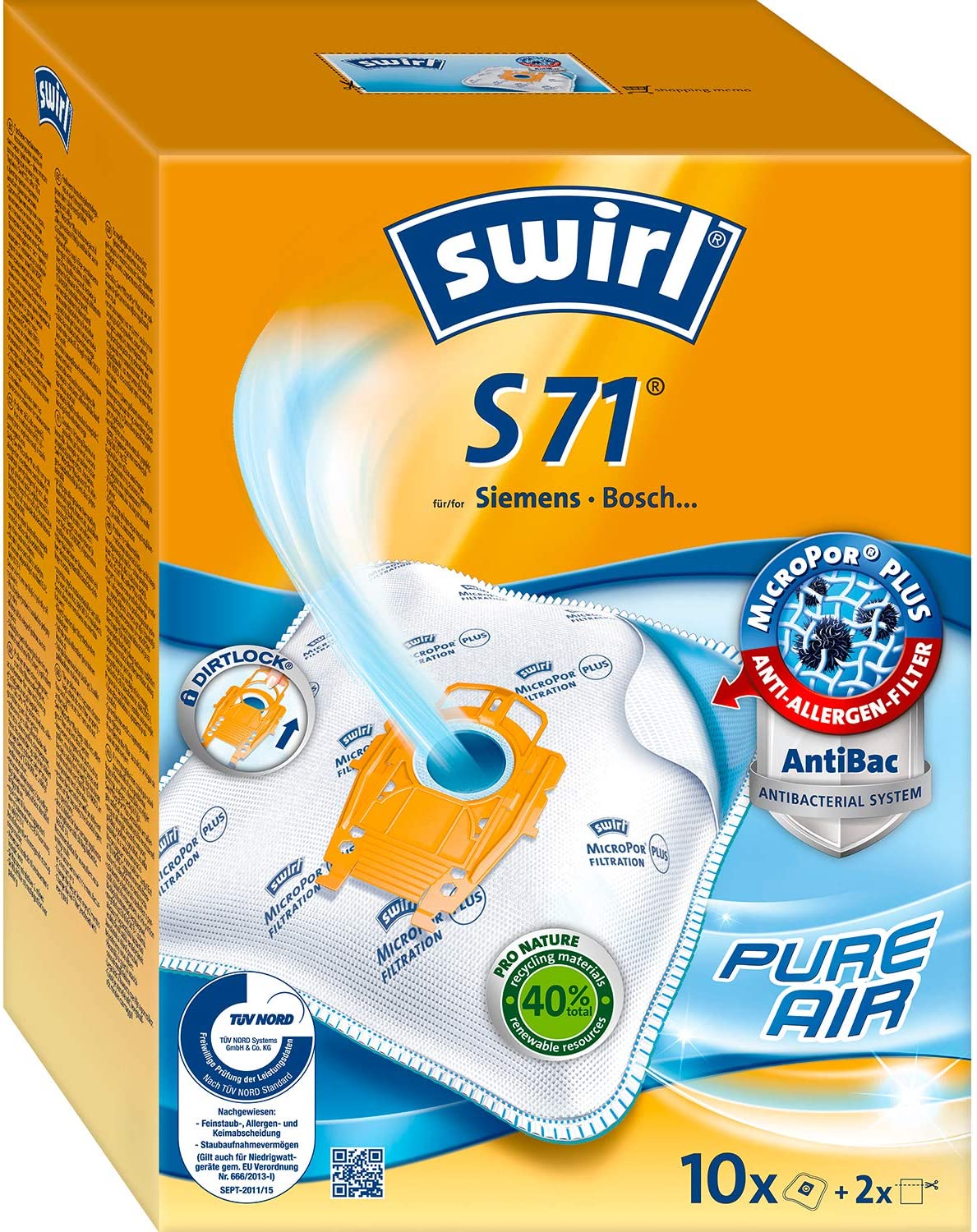 Swirl S71 Vacuum Cleaner Bags, Braun Oder Grau, 10 Pack