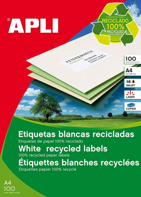APLI- Permanent White Labels Recycled 100 hojas White