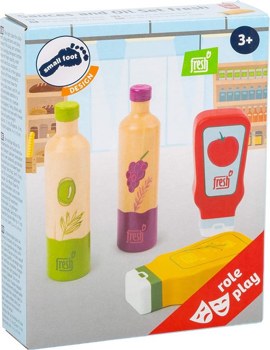 Small Foot 11445 Sauces and Oils Set Fresh,Made of Wood,Role Toy,Accessory for Children's Stores and Play Kitchens,4 Pieces, Multicolored - Image 3