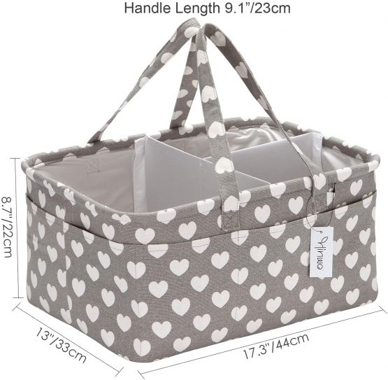 Hinwo Baby Diaper Caddy 3-Compartment Infant Nursery Tote Storage Bin Portable Car Organizer Newborn Shower Gift Basket with Detachable Divider and 10 Invisible Pockets for Diapers & Wipes (Heart) - Image 2