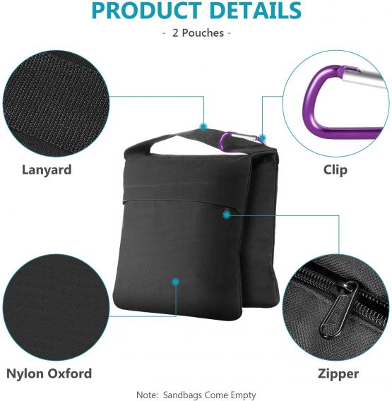 Neewer 4-Pack Photography Heavy Duty Sandbag Sand Bags Saddlebag Design 4 Weight Bags for Photo Video Studio Stand Backyard Outdoor Patio Sports, Transparent PP Bag and Clips Included (Black) - Image 3