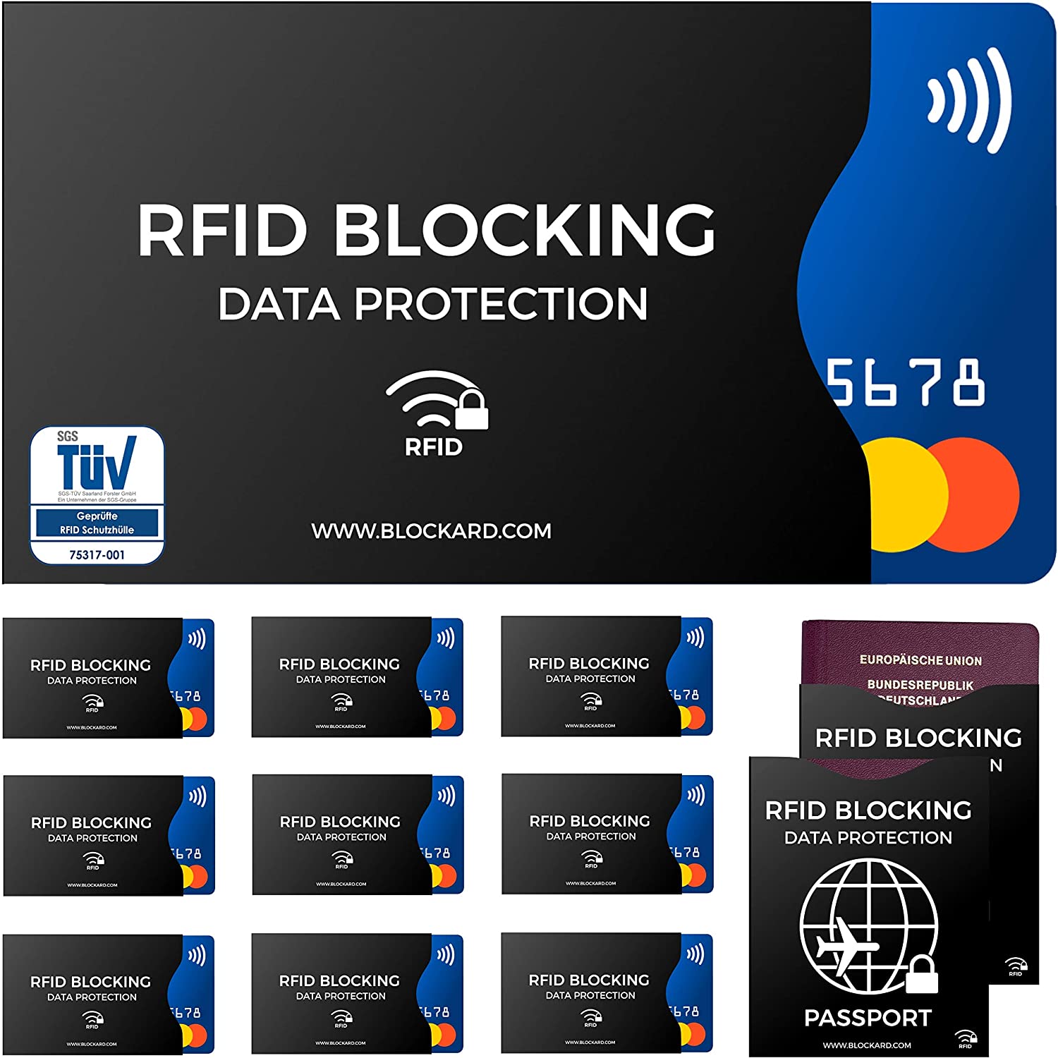 RFID Blocking NFC protection sleeve (12 pieces) for credit card identity card, bank card, EU passport