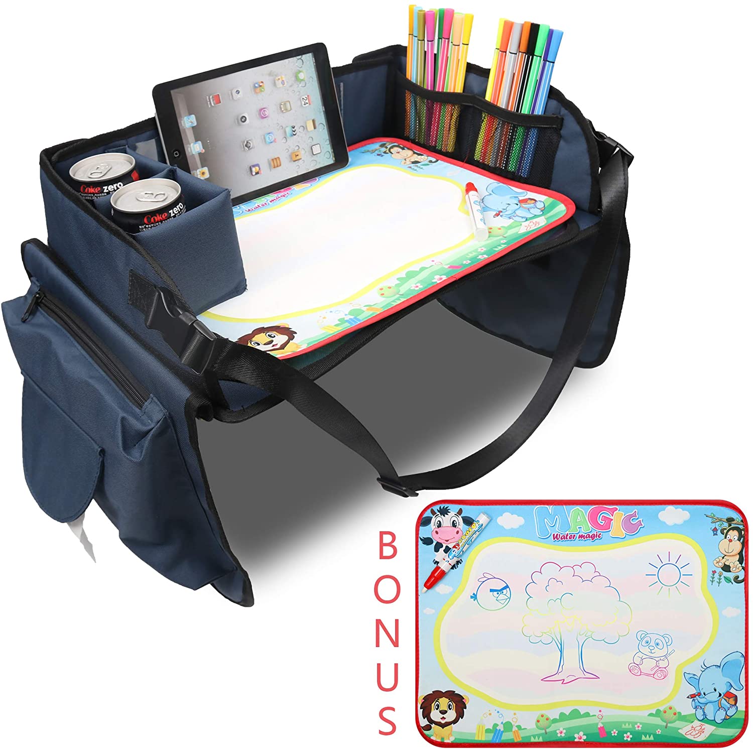 Becko US Fondear Children's Travel Toy Tray Kids' Car Seat Snack, Game Tray Activity Table for Stroller Car, Airplane