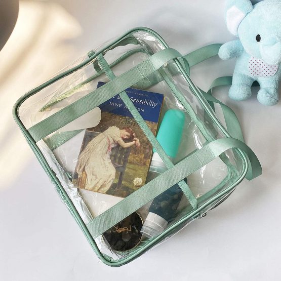 FIYUK Clear Tote Bag Transparent Cosmetic Makeup Toiletry Bag Lightweight Waterproof Organizer Large Storage (Green) - Image 4