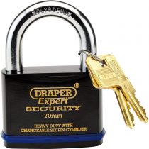 Draper 64195 Expert Heavy Duty Padlock and 2 Keys with Super Tough Molybdenum Steel Shackle, 70 mm