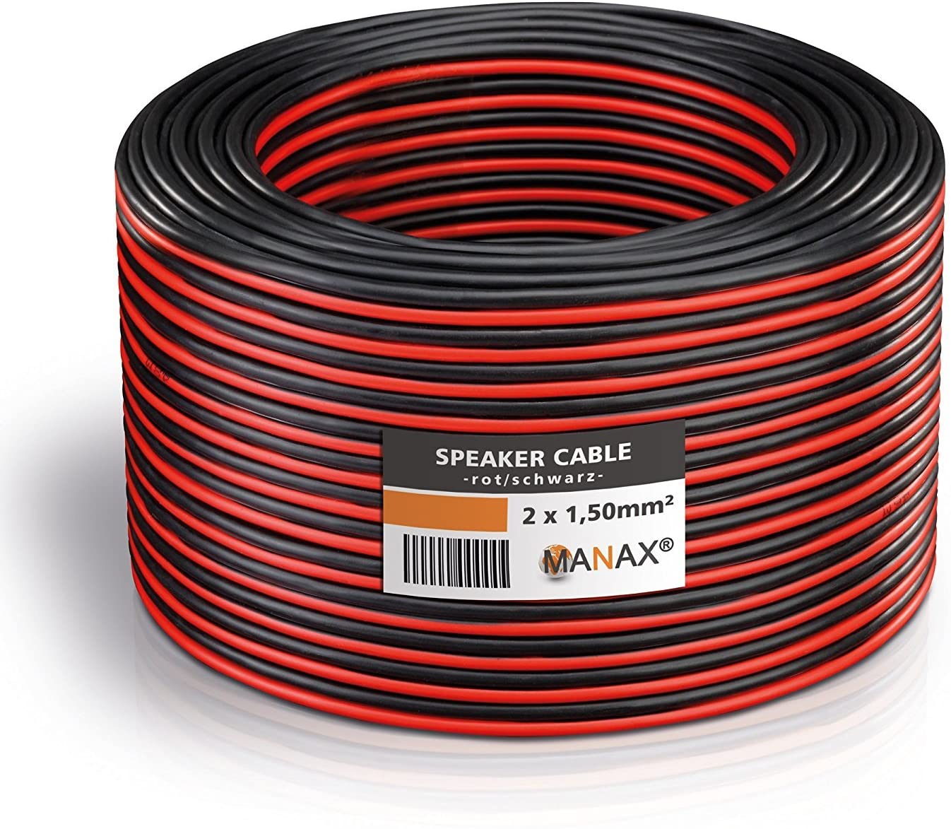Manax Loudspeaker Cable 2 x 1.50 mm2 CCA (Speaker Cable), Red/black, 50m 1,50mm² - 1 Ring - Image 3