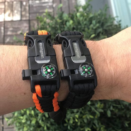 Paracord Survival Bracelet (Pair) - Fire Starter Ferro Rod Kit - Whistle - Compass - Mini Saw - Rescue Rope - Adjustable Band Size - Camping - Scouts - Bushcraft - Emergency - Image 3