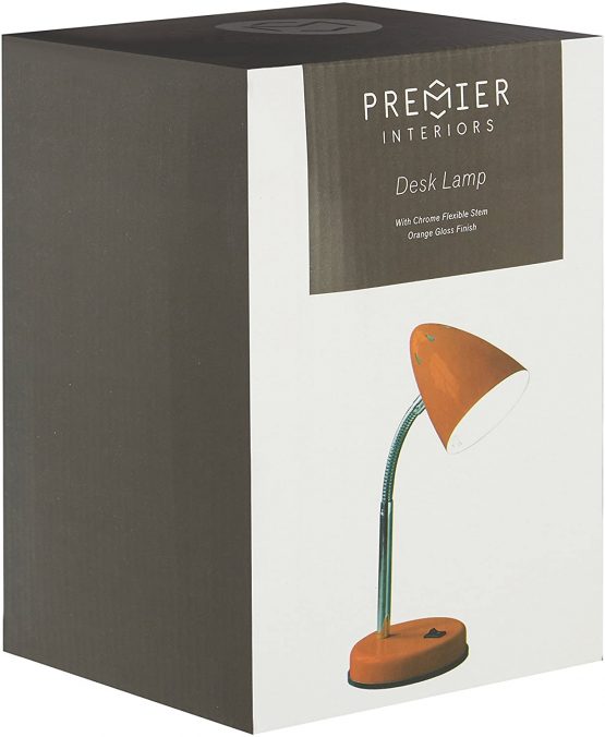 Premier Housewares Bedside Table Lamp Orange Gloss Desk Lamps Metal Reading Light Spot Light Book Light Desk Lamp - orange gloss 36.5 x 13 x 13 cm - Image 3