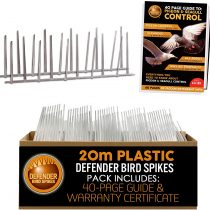 Defender Bird Spikes | Narrow Plastic Pigeon Deterrent | Pigeon Information Guide | 20 Metre Pack