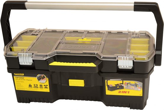 STANLEY Toolbox Tote with Portable Organiser for Tools and Small Parts, Heavy Duty Metal Latch, Removable Dividers, 24 Inch, 1-97-514