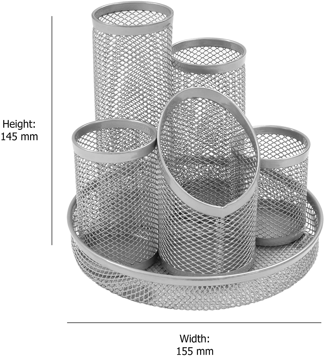 Osco Mesh Pencil Pot Scratch-resistant with Non-marking Base 5 Tube Silver, 140mm x 160mm - Image 4