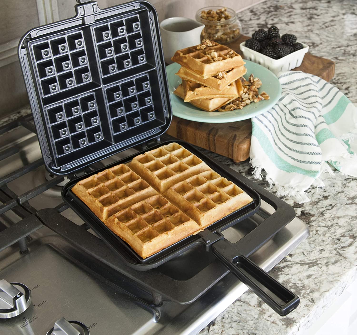 Nordic Ware Stovetop Belgian Waffle Maker, Cast Aluminium Waffle Iron, Mould for Belgian Waffles Made in The USA Colour: Black - Image 2