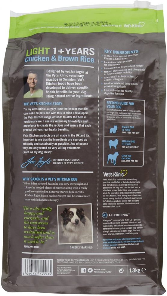 Vet's Kitchen Light Dog Chicken & Brown Rice 7.5kg, clear - Image 2