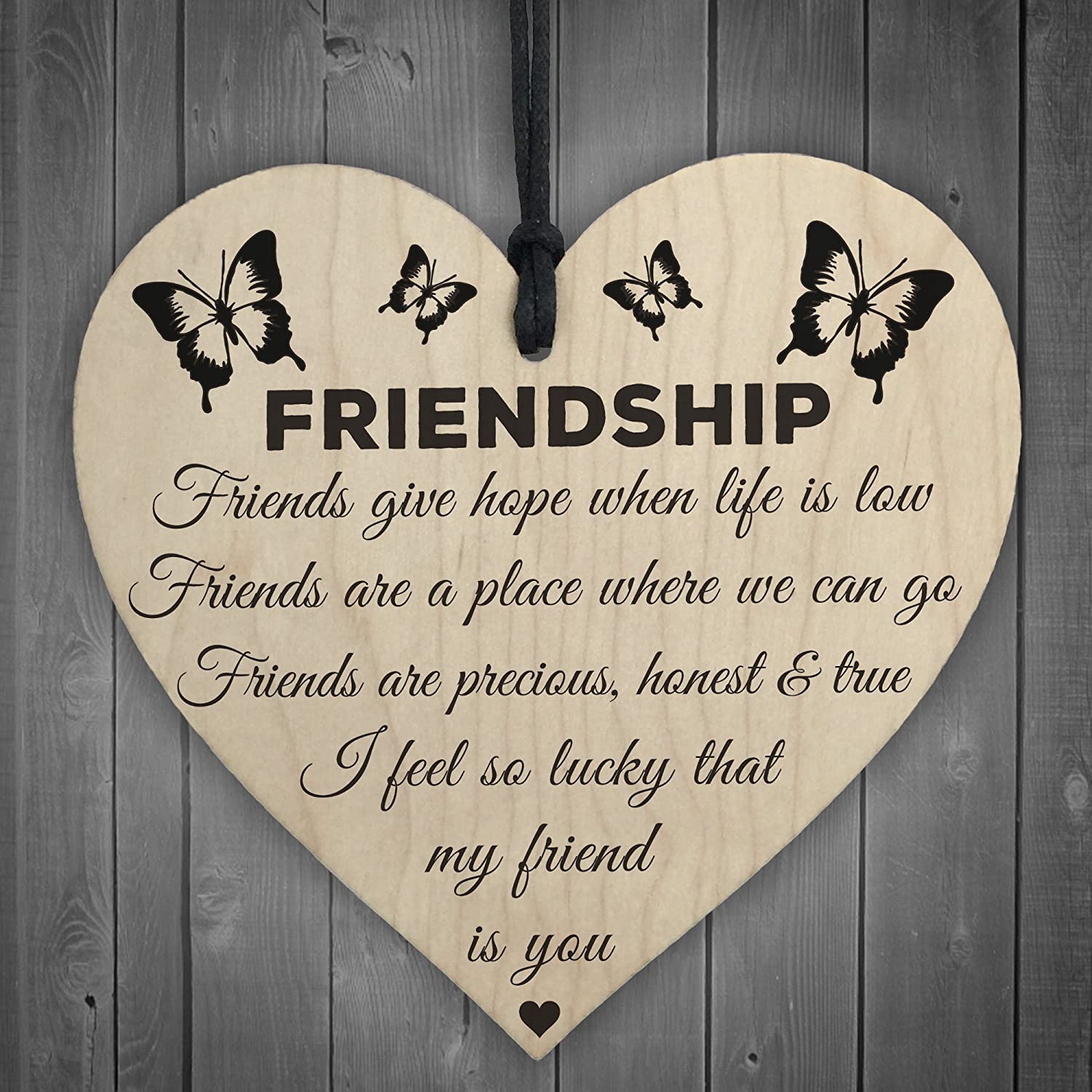 Red Ocean I'm Lucky My Friend Is You Wooden Hanging Heart Friendship Gift Best Friends, beige|grey|black, 10 x 10 cm