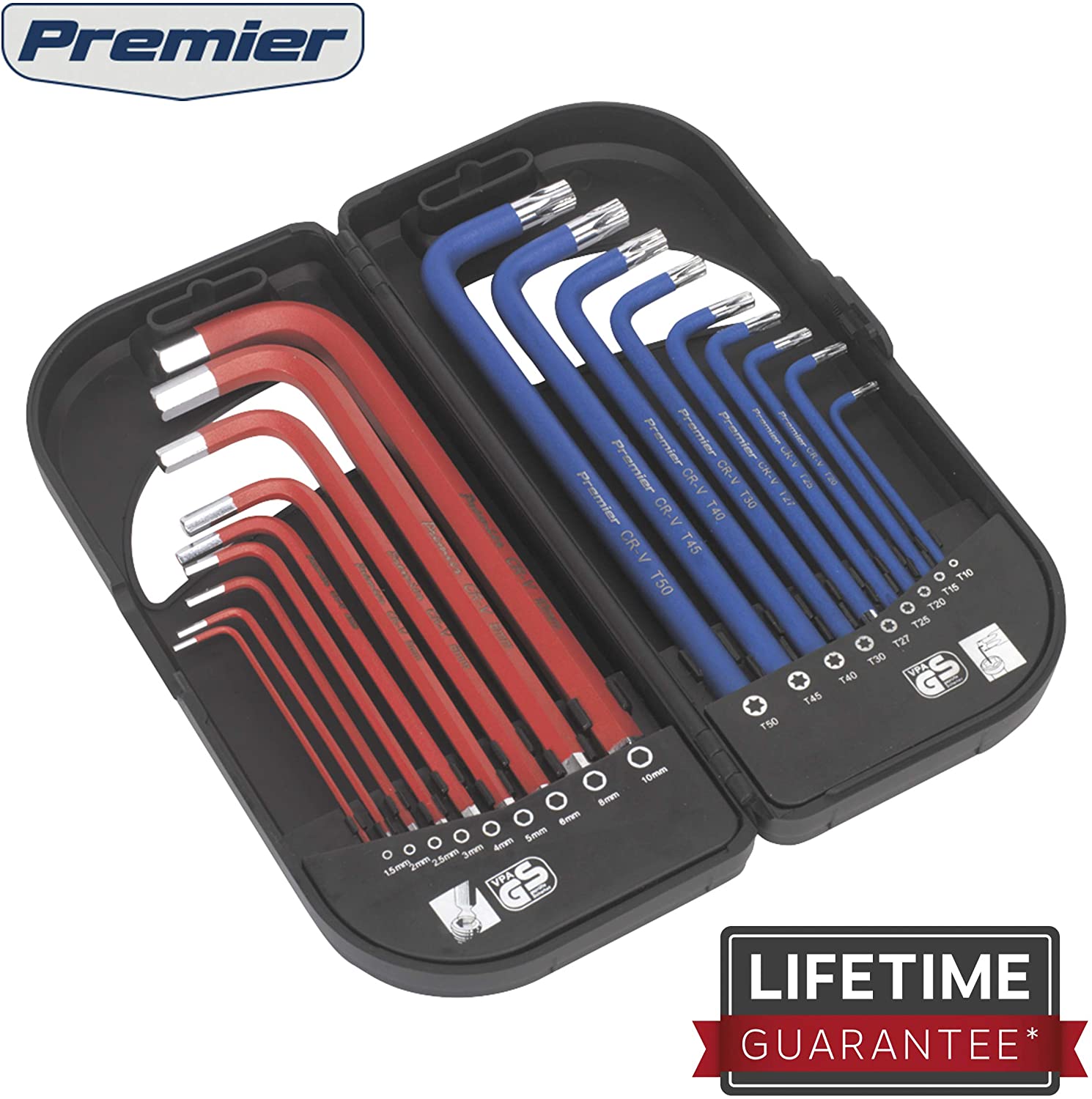 Sealey Ak7176 TRX-Star and Ball-End Hex Key Set 18Pc Long Anti-Slip, White