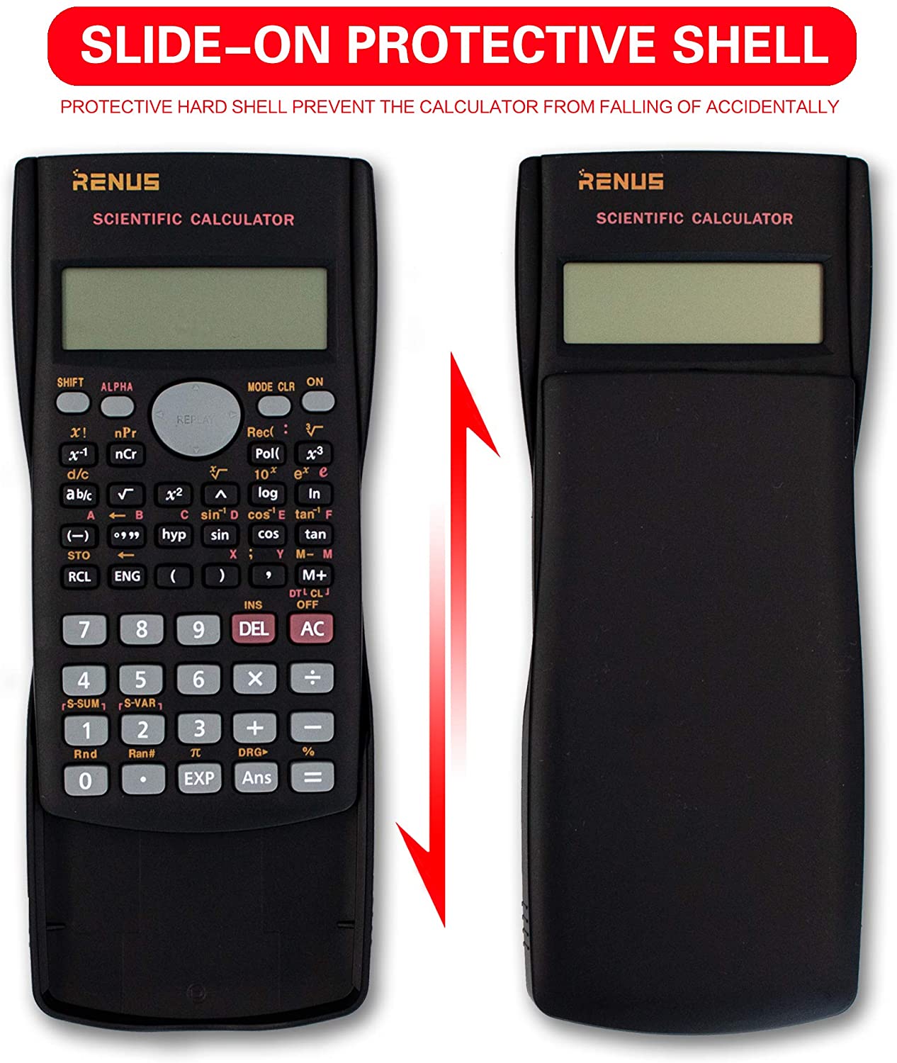 RENUS 2-Line Engineering Scientific Calculator Function Calculator for Student and Teacher, Black, 1PCS - Image 4