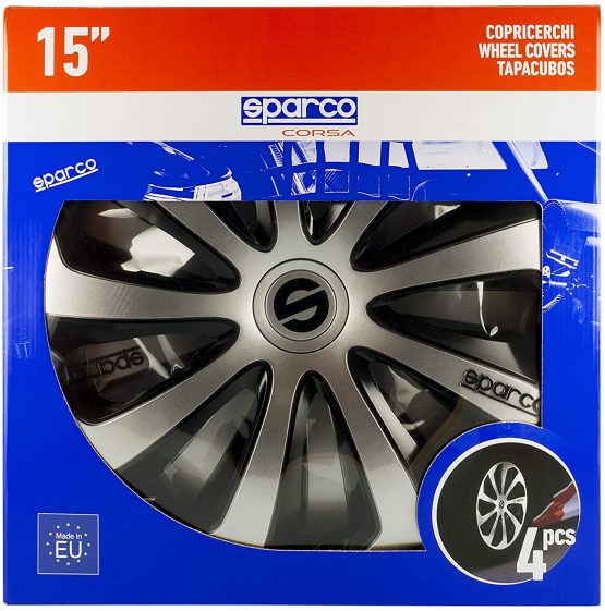 SPARCO SPC1573SVBK Sicilia Wheel Covers, Silver/Black, Set of 4, 15" - Image 3