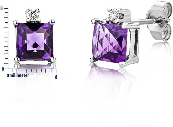 Miore Earrings Women studs Amethyst with Brilliant Cut Diamonds White Gold 9 Kt / 375 - Image 3