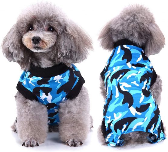 SELMAI Dog Recovery Body Care Prevent Licking E Collar Alternative Puppy Clothes Pet Cat Wearing for Skin Diseases Wounds Post Operative Body Suit One Piece Fashion Camouflage Design, Pink XS