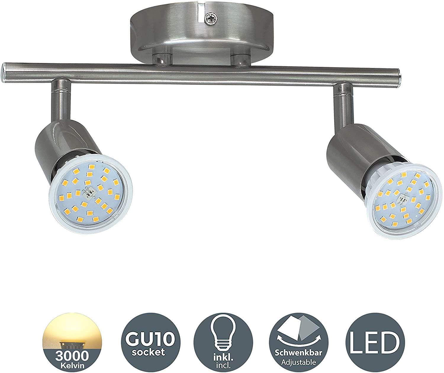 Abishion LED Ceiling Spotlight Bar with 2XGU10 LED Bulbs(5.5W,600LM